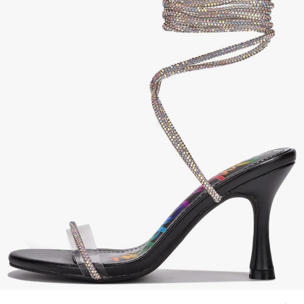 NWT Size 11 Cape Robbin Lurex Lace-up Mid Strappy Stiletto Heeled Sandals - Picture 6 of 9